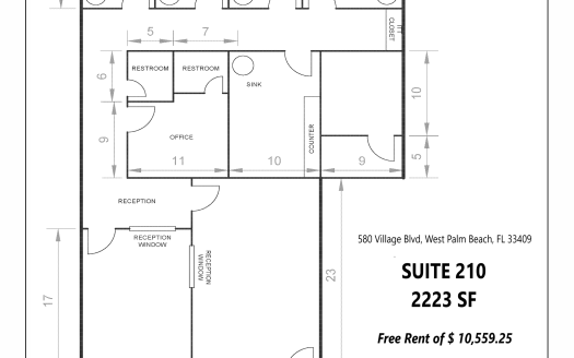 (LEASED) 2223 SF Suite 210 Professional and Medical Office Space in 580 Village Blvd, West Palm Beach, FL 33409
