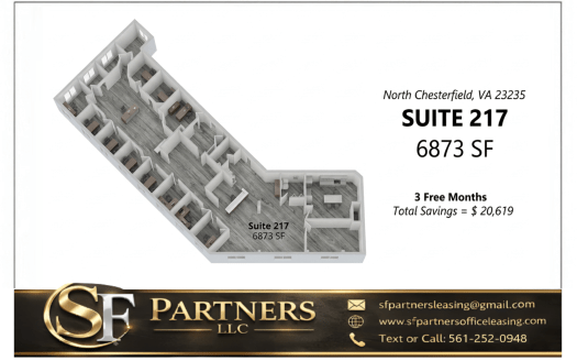6873 SF Suite 217 Professional Office Space at 10800 Midlothian Turnpike, North Chesterfield, VA 23235