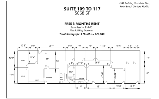 (LEASED) 5068 SF Suite 109-117 Professional and Medical Office Space at 4362 Northlake Blvd., Palm Beach Gardens, FL 33410