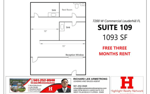 (LEASED) 1093 SF Suite 109 Professional and Medical Office Space at 7200 West Commercial Blvd., Lauderhill, FL 33319
