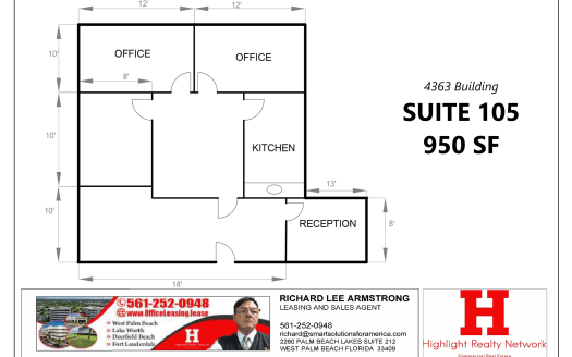 (LEASED) 950 SF Suite 105 Professional and Medical Office Space at 4362 Northlake Blvd., Palm Beach Gardens, FL 33410