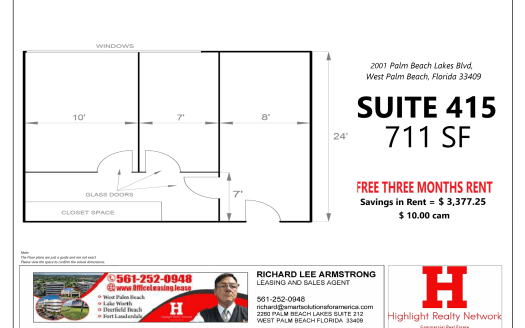 (LEASED) 711 SF Suite 415 Professional and Medical Office Space at 2001 Palm Beach Lakes Blvd., West Palm Beach, FL 33409