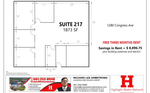 (LEASED) 1873 SF Suite 217 Professional and Medical Office Space at 1280 Old Congress Ave, West Palm Beach, FL 33409