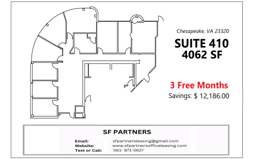 (LEASED) 4062 SF Suite 410 Professional Office Space at 860 Greenbrier Cir., Chesapeake, VA 23320