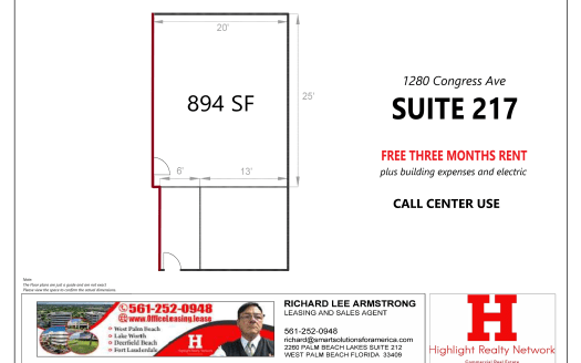 (LEASED) 894 SF Suite 217 Call Center Use at 1280 Old Congress Ave, West Palm Beach, FL 33409