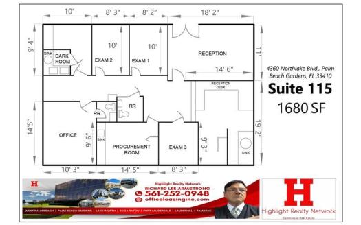 (LEASED) 1680 SF Suite 115 Professional and Medical Office Space at 4360 Northlake Blvd., Palm Beach Gardens, FL 33410