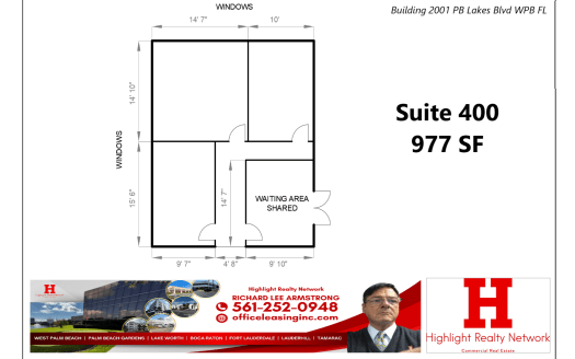 (LEASED) 977 SF Suite 400 Professional and Medical Office Space at 2001 Palm Beach Lakes Blvd., West Palm Beach, FL 33409