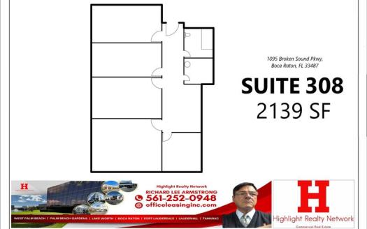 2139 SF Suite 308 Professional and Medical Office Space at 1095 Broken Sound Pkwy., Boca Raton, FL 33487