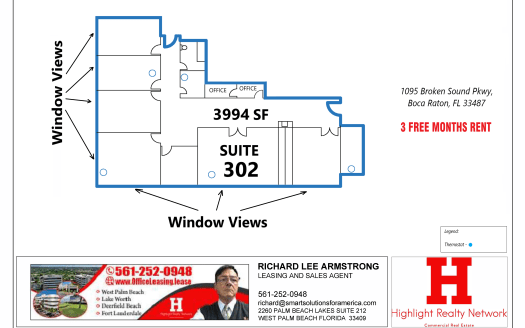 3994 SF Suite 302 Professional and Medical Office Space at 1095 Broken Sound Pkwy., Boca Raton, FL 33487