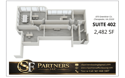 2482 SF Suite 402 Professional Office Space at 870 Greenbrier Cir, Chesapeake, VA 23320