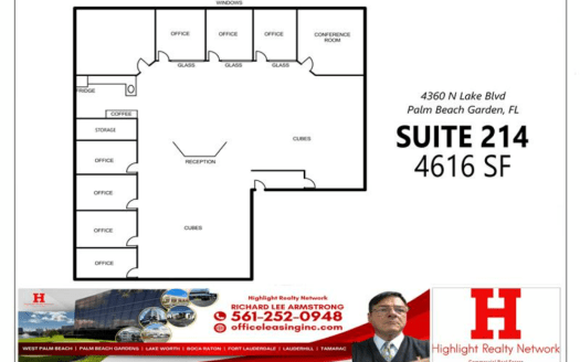 LEASED 4616 SF Suite 214 Professional and Medical Office Space at 4360 Northlake Blvd., Palm Beach Gardens, FL 33410