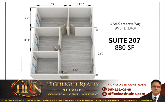 880 SF Suite 207 Professional and Medical Office Space at 5725 Corporate Way, West Palm Beach, FL 33409