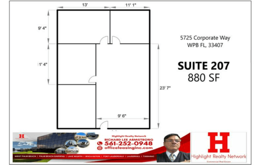 880 SF Suite 207 Professional and Medical Office Space at 5725 Corporate Way, West Palm Beach, FL 33409