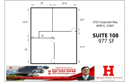 977 SF Suite 108 Professional and Medical Office Space at 5725 Corporate Way, West Palm Beach, FL 33409
