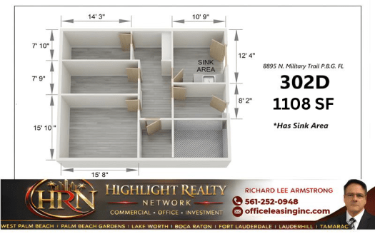 1108 SF Suite 302 D Professional and Medical Office Space at 8895 N Military Trl, Palm Beach Gardens, FL 33410