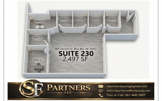2497 SF Suite 230 Professional and Medical Office Space at Blue Bell, PA 19422