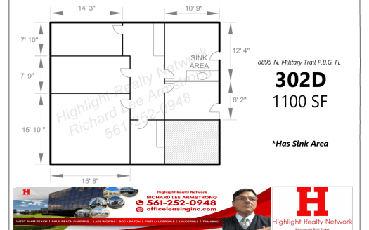 1100 SF Suite 302 D Professional and Medical Office Space at 8895 N Military Trl, Palm Beach Gardens, FL 33410