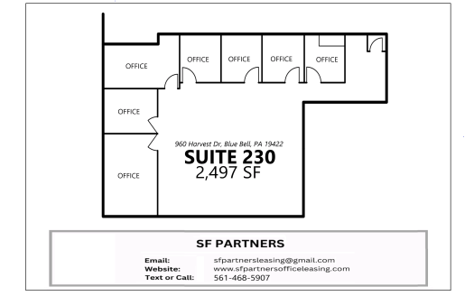 2497 SF Suite 230 Professional and Medical Office Space at Blue Bell, PA 19422