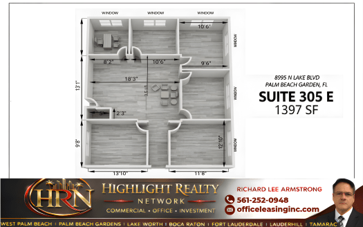 1397 SF Suite 305 E Professional and Medical Office Space at 8895 N Military Trl, Palm Beach Gardens, FL 33410