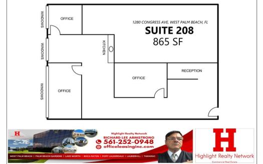 865 SF Suite 208 Professional and Medical Office Space at 1280 Old Congress Ave, West Palm Beach, FL 33409