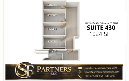 1024 SF Suite 430 Professional and Medical Office Space at 750 Holiday Dr., Pittsburgh, PA 15220