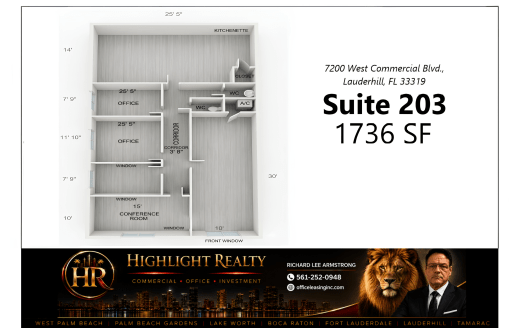 1736 SF Suite 203 Professional and Medical Office Space at 7200 West Commercial Blvd., Lauderhill, FL 33319