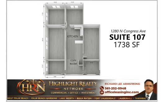 1738 SF Suite 107 Professional and Medical Office Space at 1280 Old Congress Ave, West Palm Beach, FL 33409