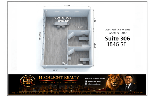 1846 SF Suite 306 Professional and Medical Office Space at 2290 10th Ave N, Lake Worth, FL 33461